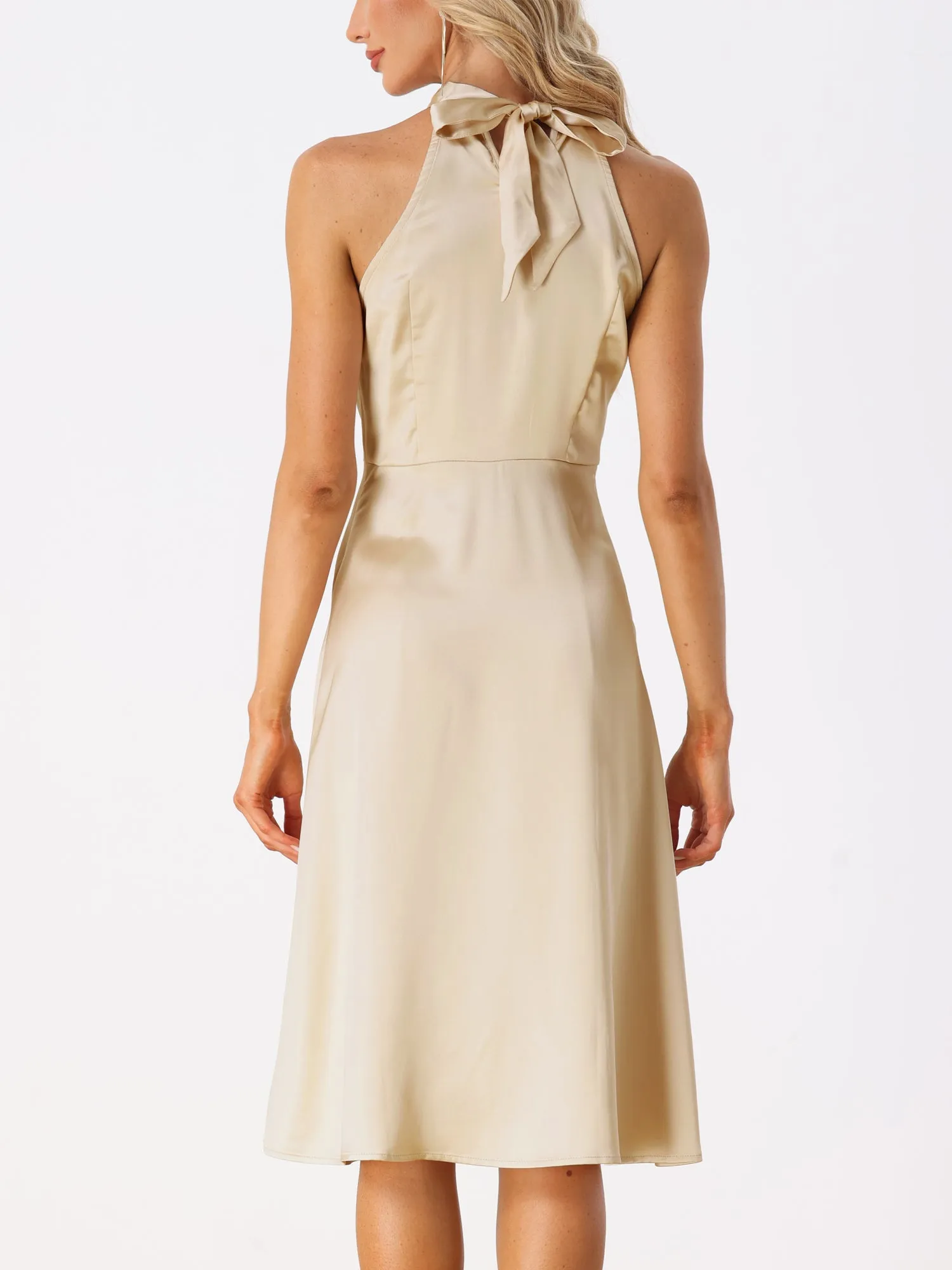 Halter Sleeveless Satin Midi Side Zipper High Waist Cocktail Dress sold by Allegra K product image thumbnail 3