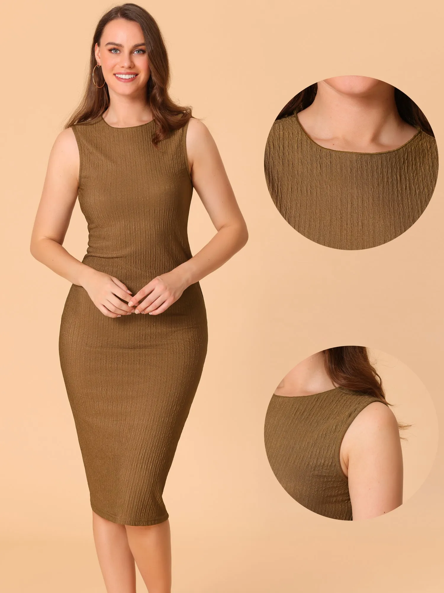 Sleeveless Knit Slim Round Neck Textured Bodycon Midi Dress sold by Allegra K product image thumbnail 2