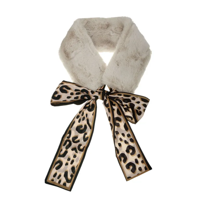 Leopard Ribbons Faux Fur Winter Wrap Collar Plush Neck Scarves Warmer sold by Allegra K