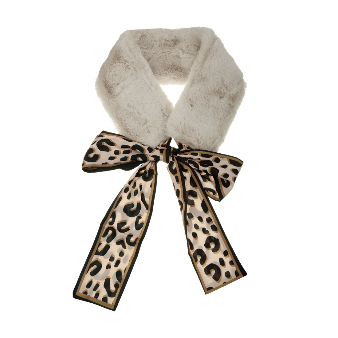 Leopard Ribbons Faux Fur Winter Wrap Collar Plush Neck Scarves Warmer sold by Allegra K