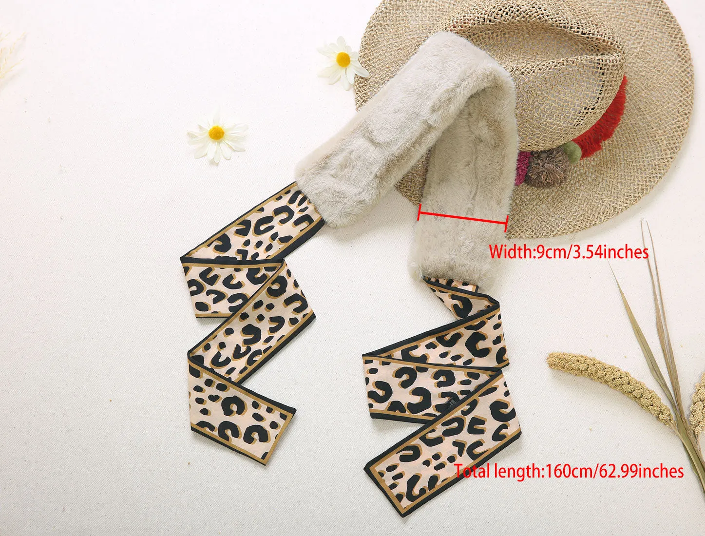 Leopard Ribbons Faux Fur Winter Wrap Collar Plush Neck Scarves Warmer sold by Allegra K product image thumbnail 3