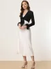 Tie Front Long Sleeve Faux Feather Cuff Open Navel Crop Top sold by Allegra K