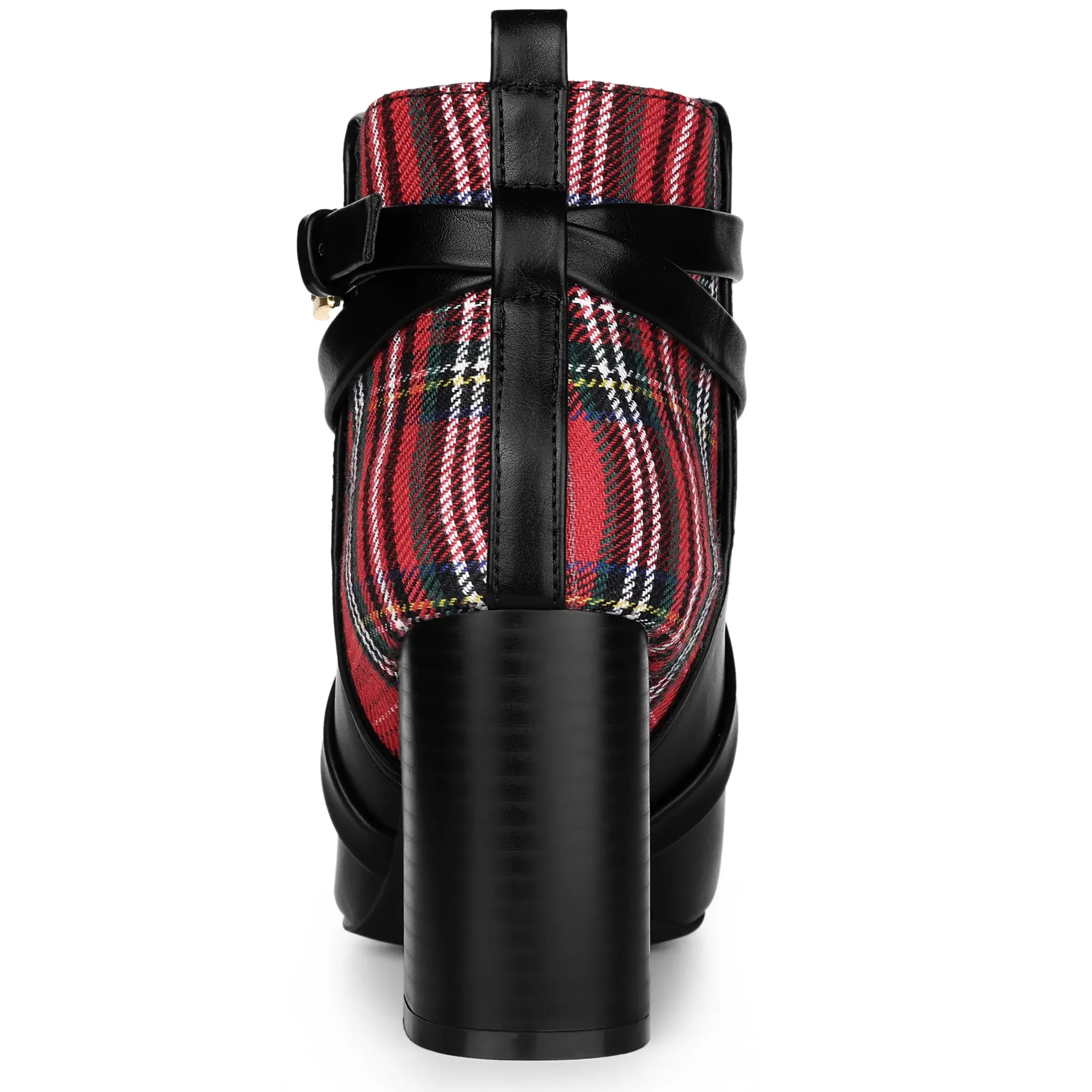 Plaid Pointed Toe Crisscross Strap Block Heel Ankle Boots sold by Allegra K product image thumbnail 5