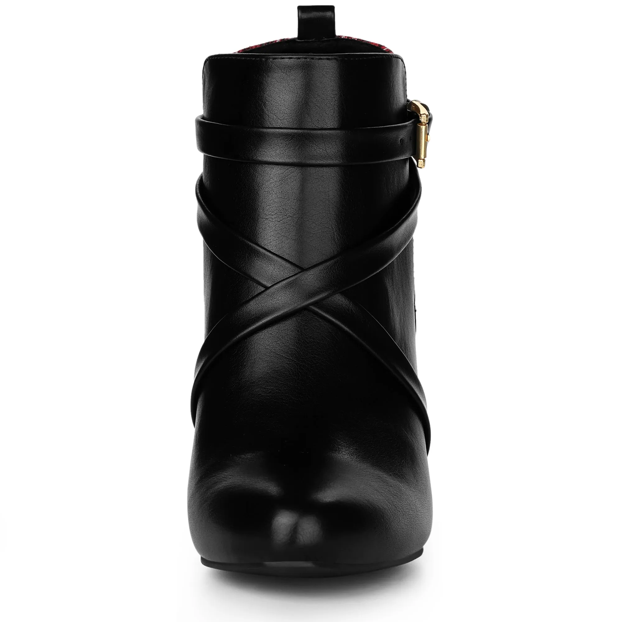 Plaid Pointed Toe Crisscross Strap Block Heel Ankle Boots sold by Allegra K product image thumbnail 4