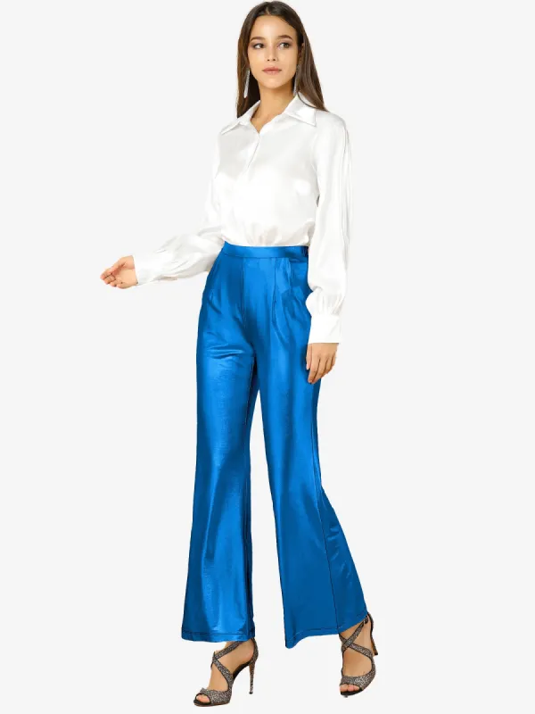 Metallic Shiny Sparkle High Waist Wide Leg Flare Palazzo Pants sold by Allegra K