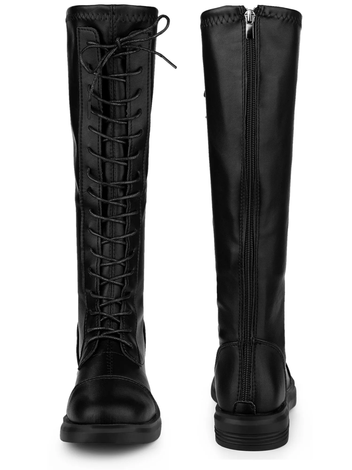 Lace Up Round Toe Flat Low Heel Knee High Boots sold by Allegra K product image thumbnail 5