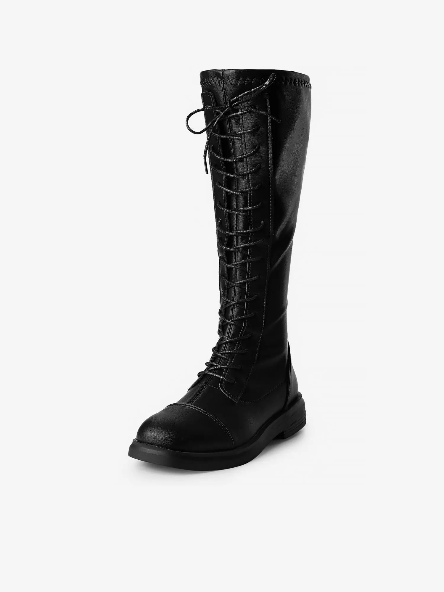 Lace Up Round Toe Flat Low Heel Knee High Boots sold by Allegra K