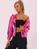 Holographic Party Shiny Lightweight Zipper Hooded Metallic Jacket sold by Allegra K