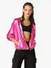 Holographic Party Shiny Lightweight Zipper Hooded Metallic Jacket sold by Allegra K