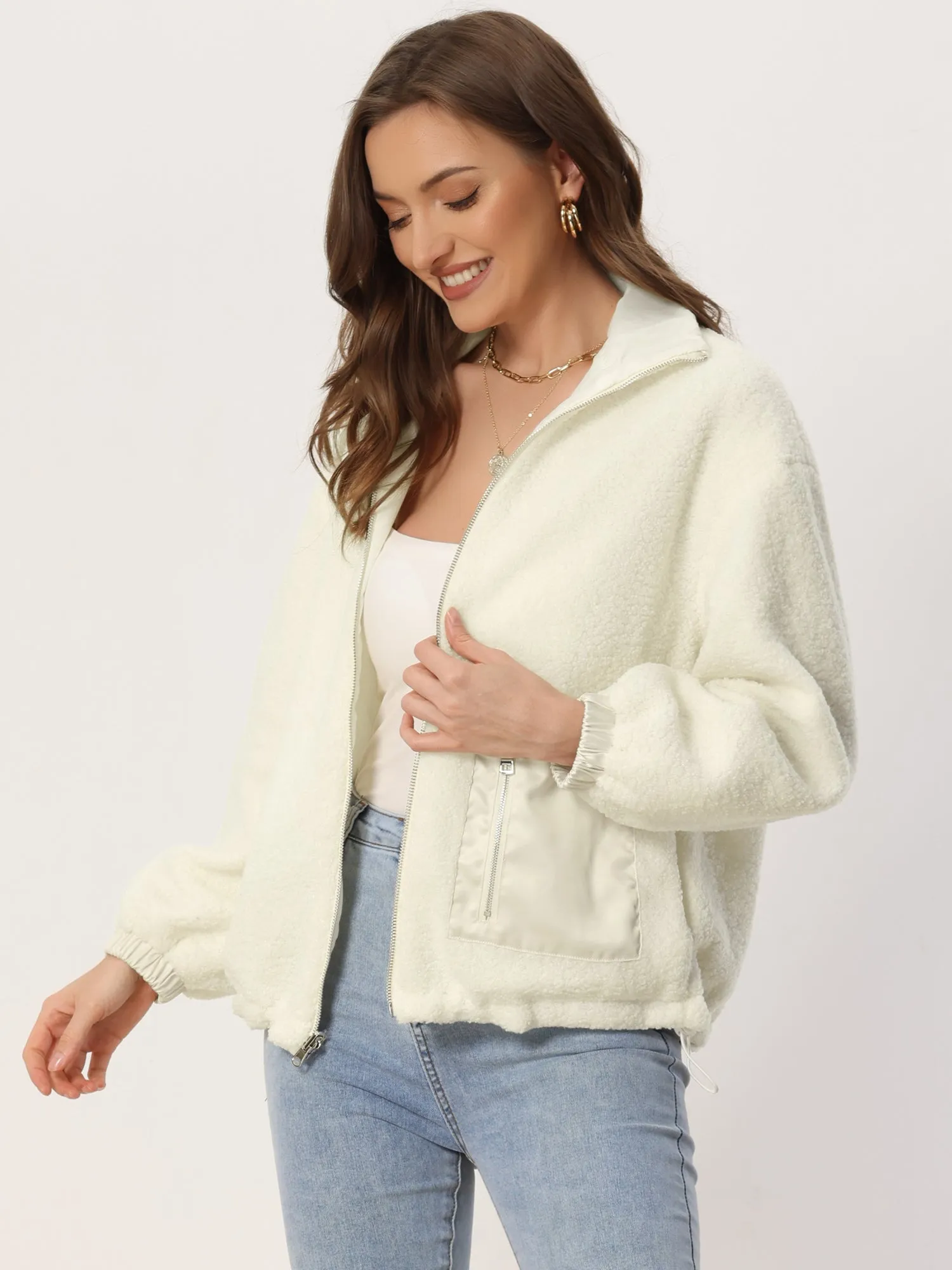 Long Sleeve Lapel Warm Fuzzy Fleece Oversized Pocket Jacket sold by Allegra K product image thumbnail 2