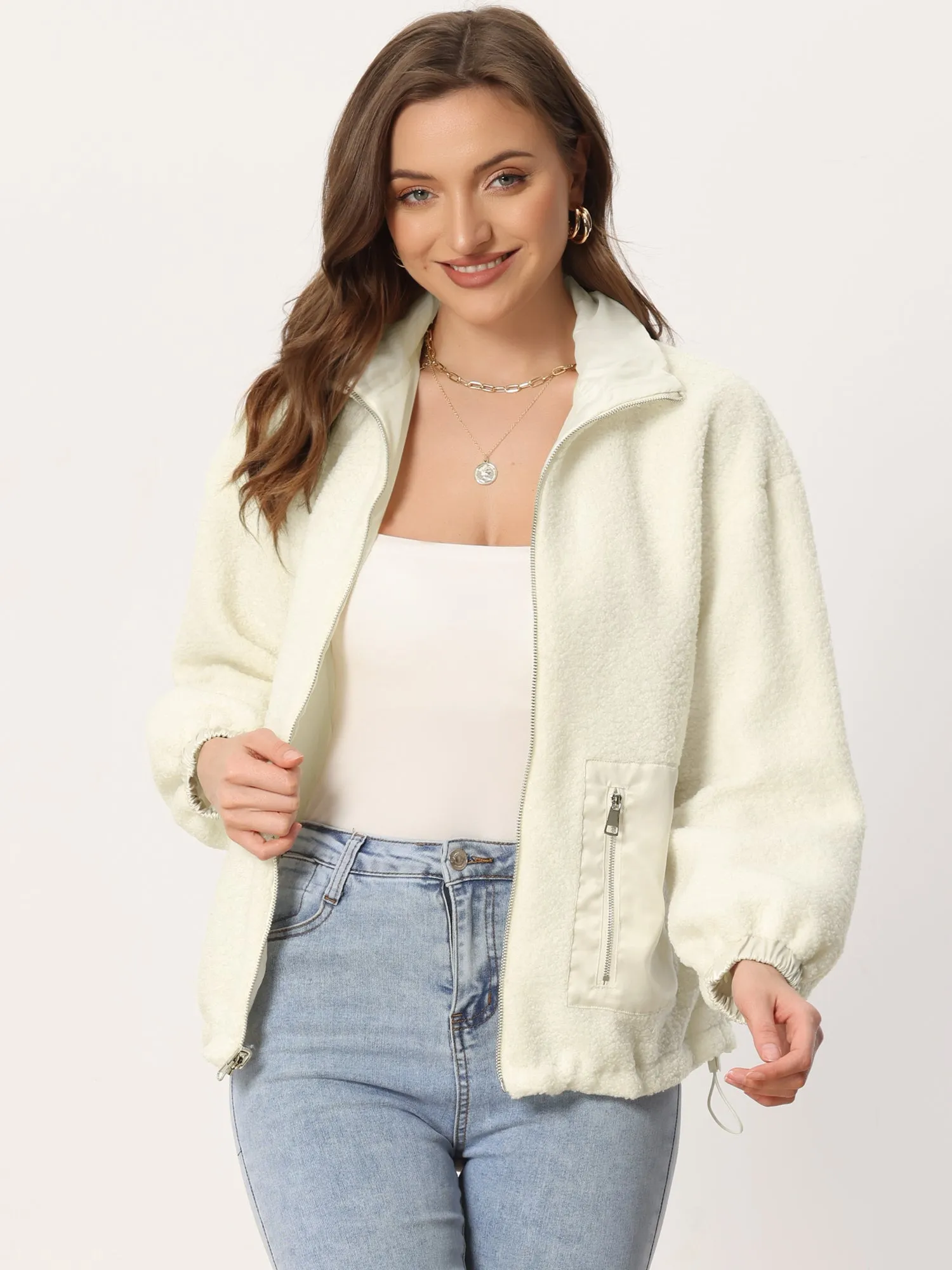 Long Sleeve Lapel Warm Fuzzy Fleece Oversized Pocket Jacket sold by Allegra K