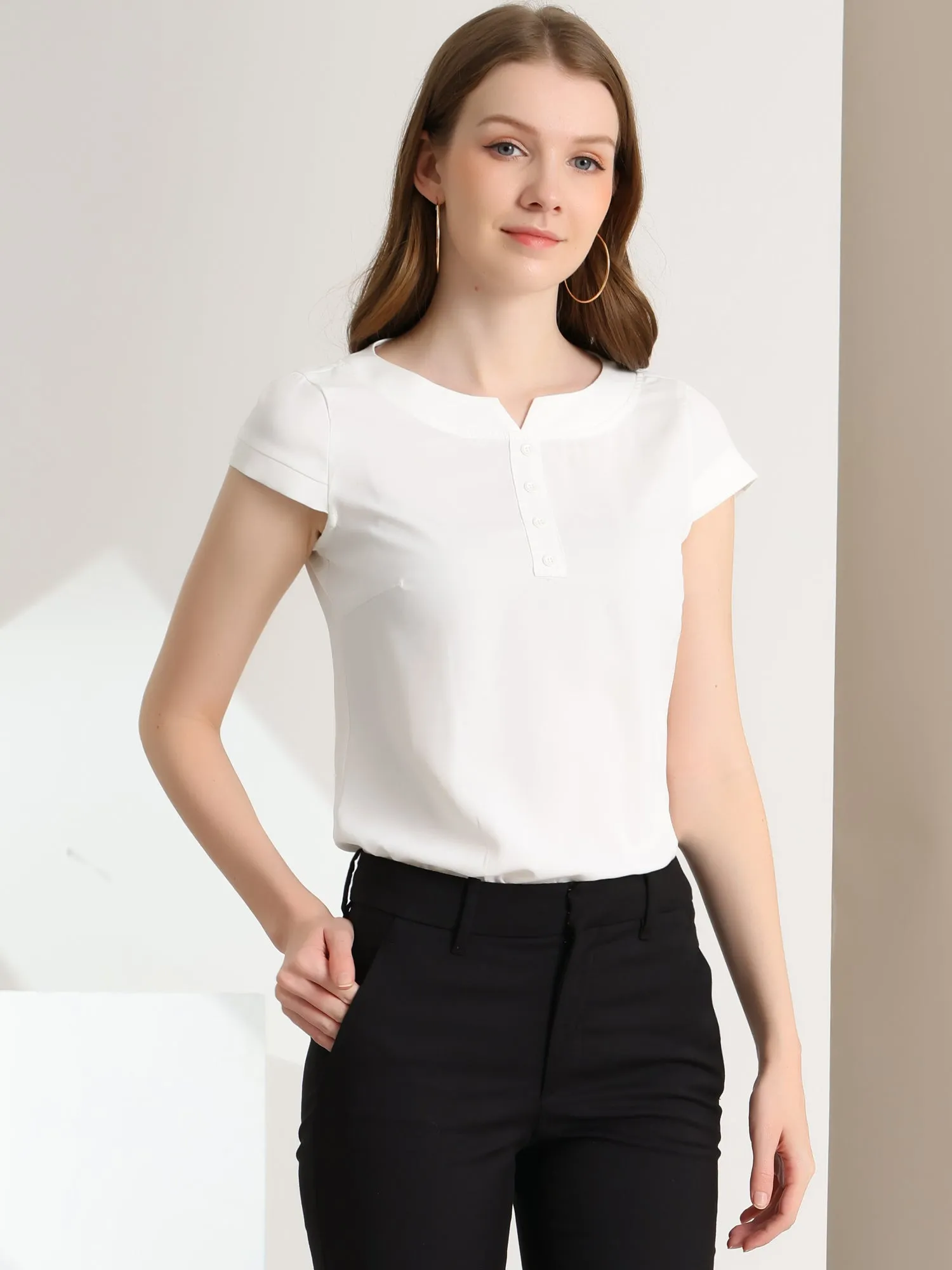 Allegra K Casual Round Neck Cap Sleeve Top Blouse sold by Allegra K product image thumbnail 2