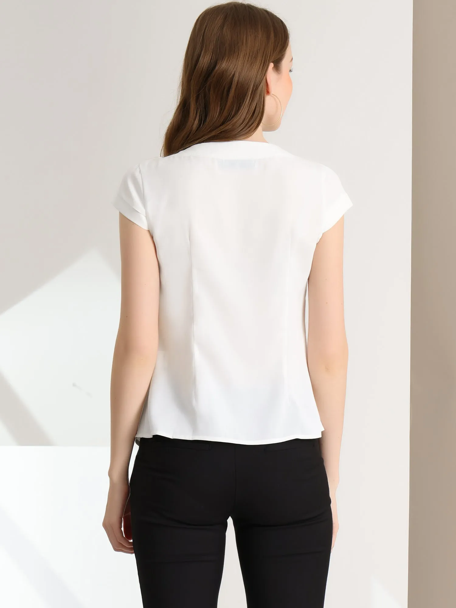 Allegra K Casual Round Neck Cap Sleeve Top Blouse sold by Allegra K product image thumbnail 4