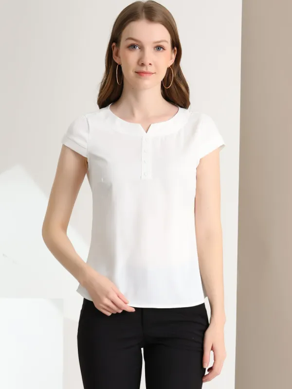 Allegra K Casual Round Neck Cap Sleeve Top Blouse sold by Allegra K