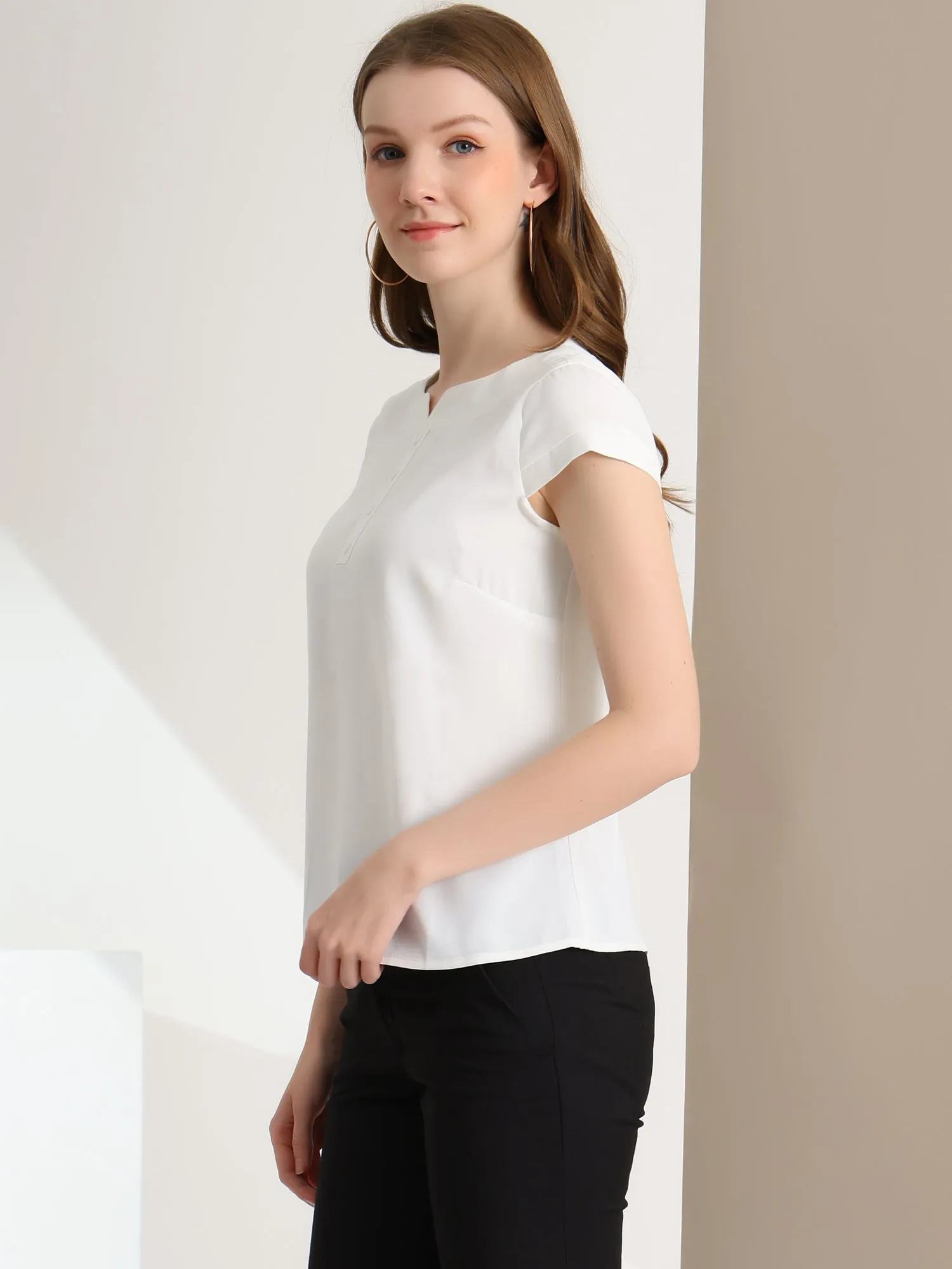 Allegra K Casual Round Neck Cap Sleeve Top Blouse sold by Allegra K product image thumbnail 3