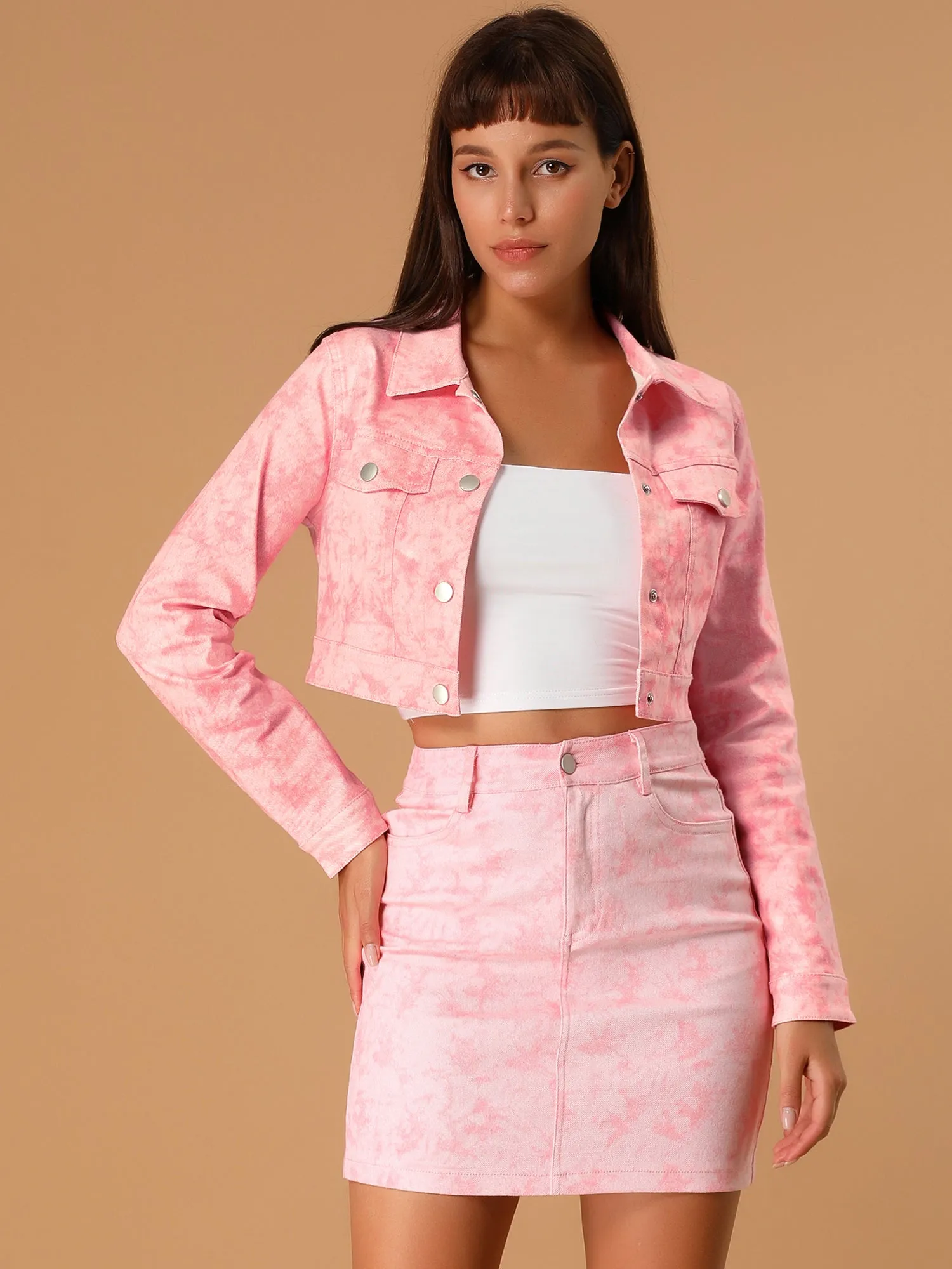 Cropped Denim Long Sleeve Button Down Jean Jacket with Pockets sold by Allegra K product image thumbnail 2