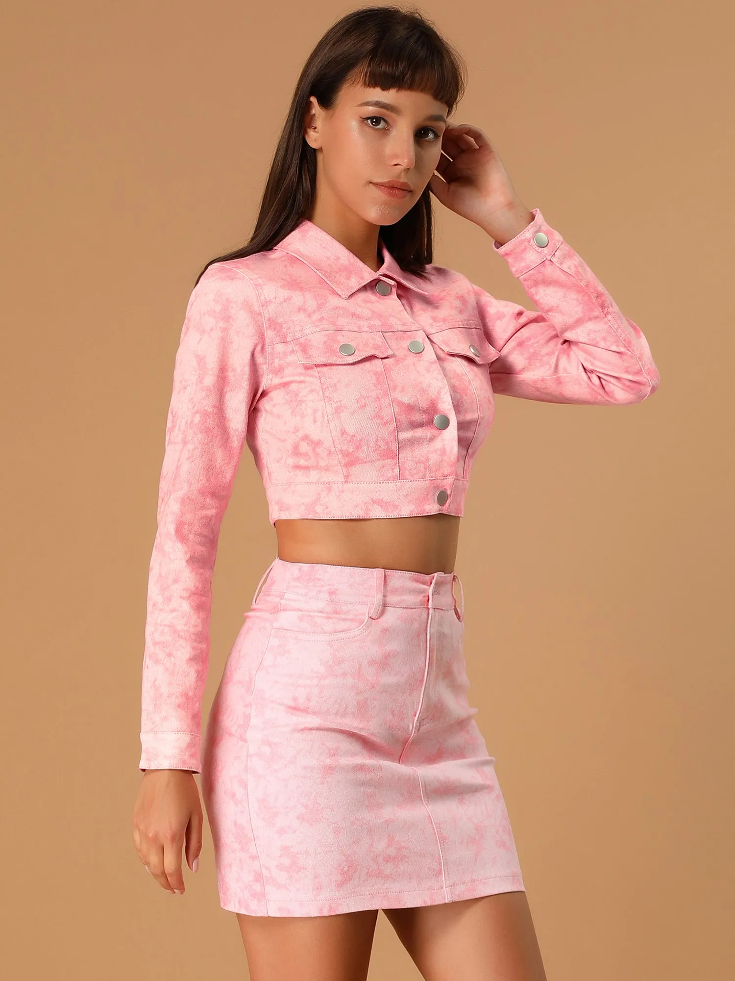 Cropped Denim Long Sleeve Button Down Jean Jacket with Pockets sold by Allegra K product image thumbnail 3