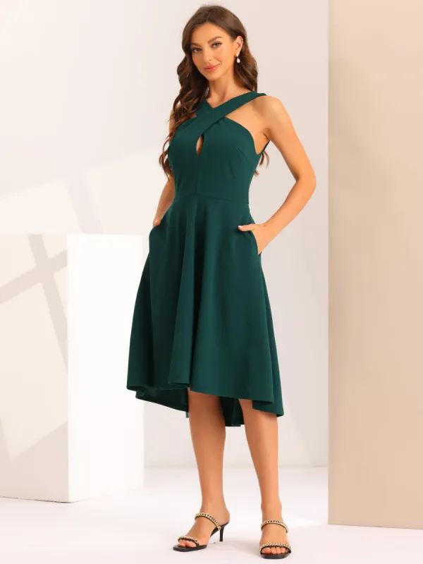 Crisscross Dress Cocktail Party Halter Sleeveless A-Line Dress sold by Allegra K