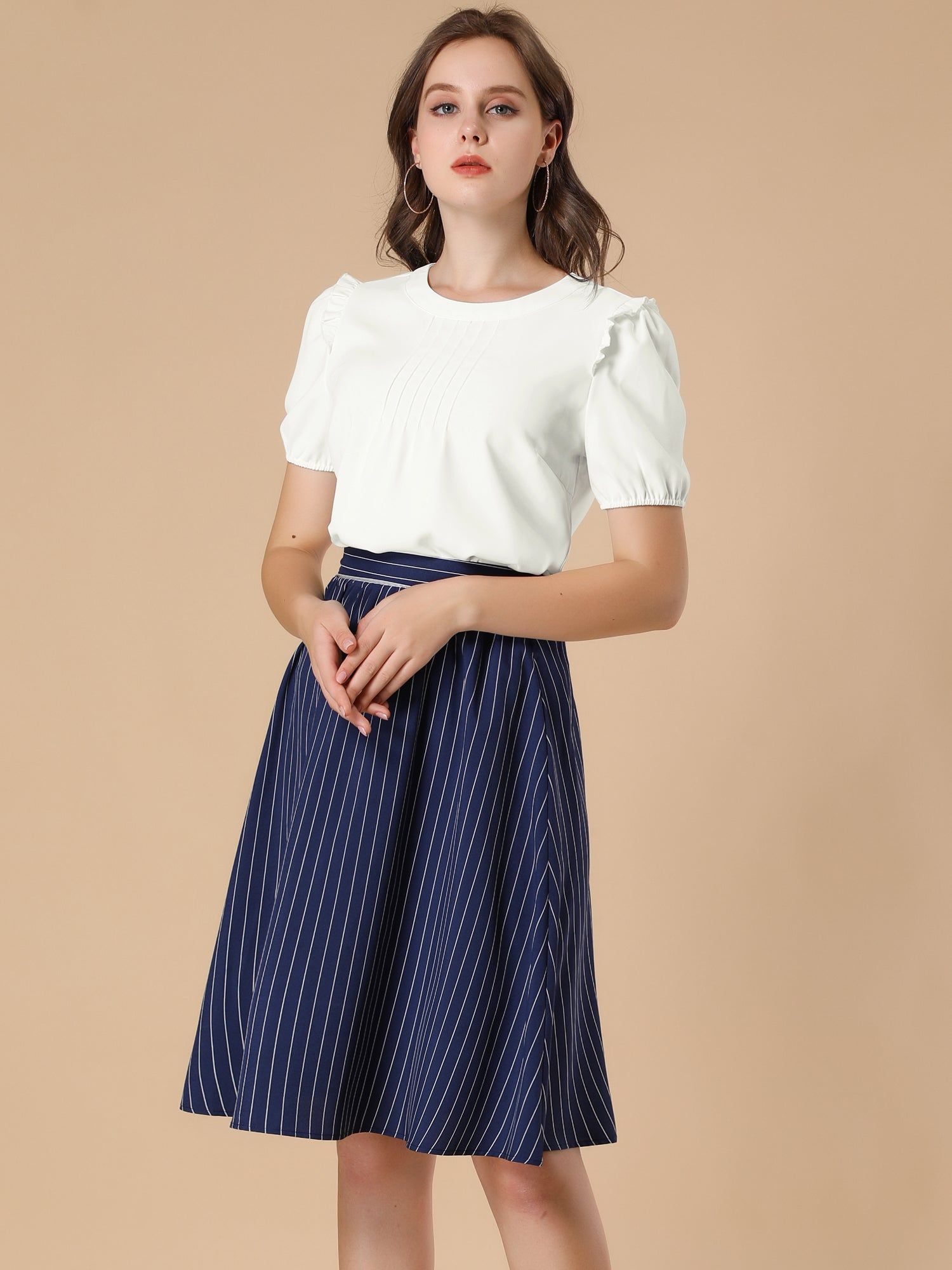 Work Office Frill Trim Pleat Front Ruffled Shirt Tops sold by Allegra K product image thumbnail 2