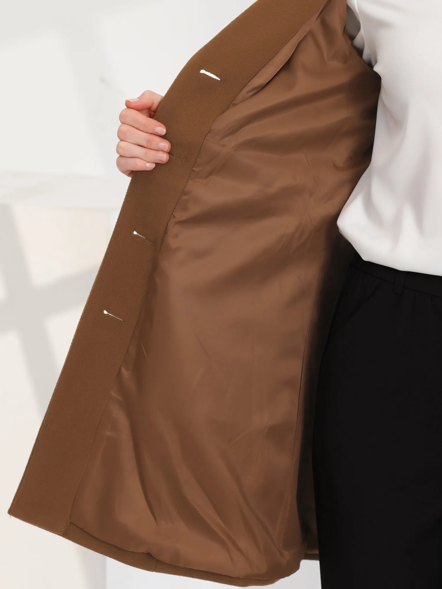 Notched Lapel Single Breasted Button Down Winter Coat sold by Allegra K product image thumbnail 5