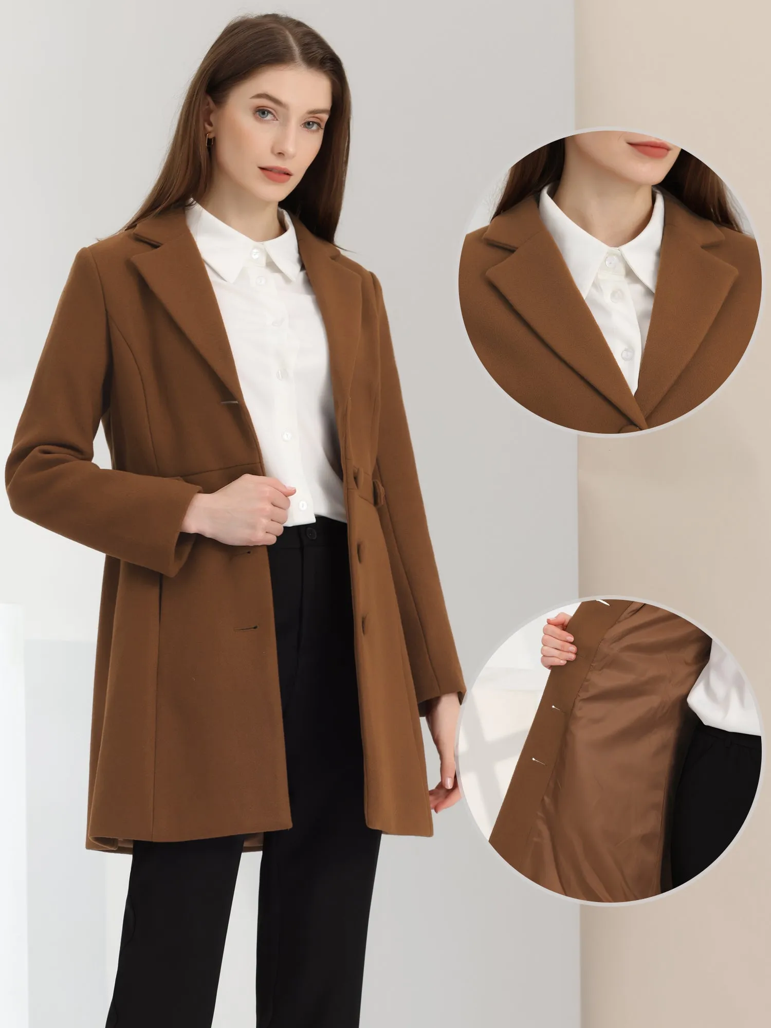 Notched Lapel Single Breasted Button Down Winter Coat sold by Allegra K product image thumbnail 2