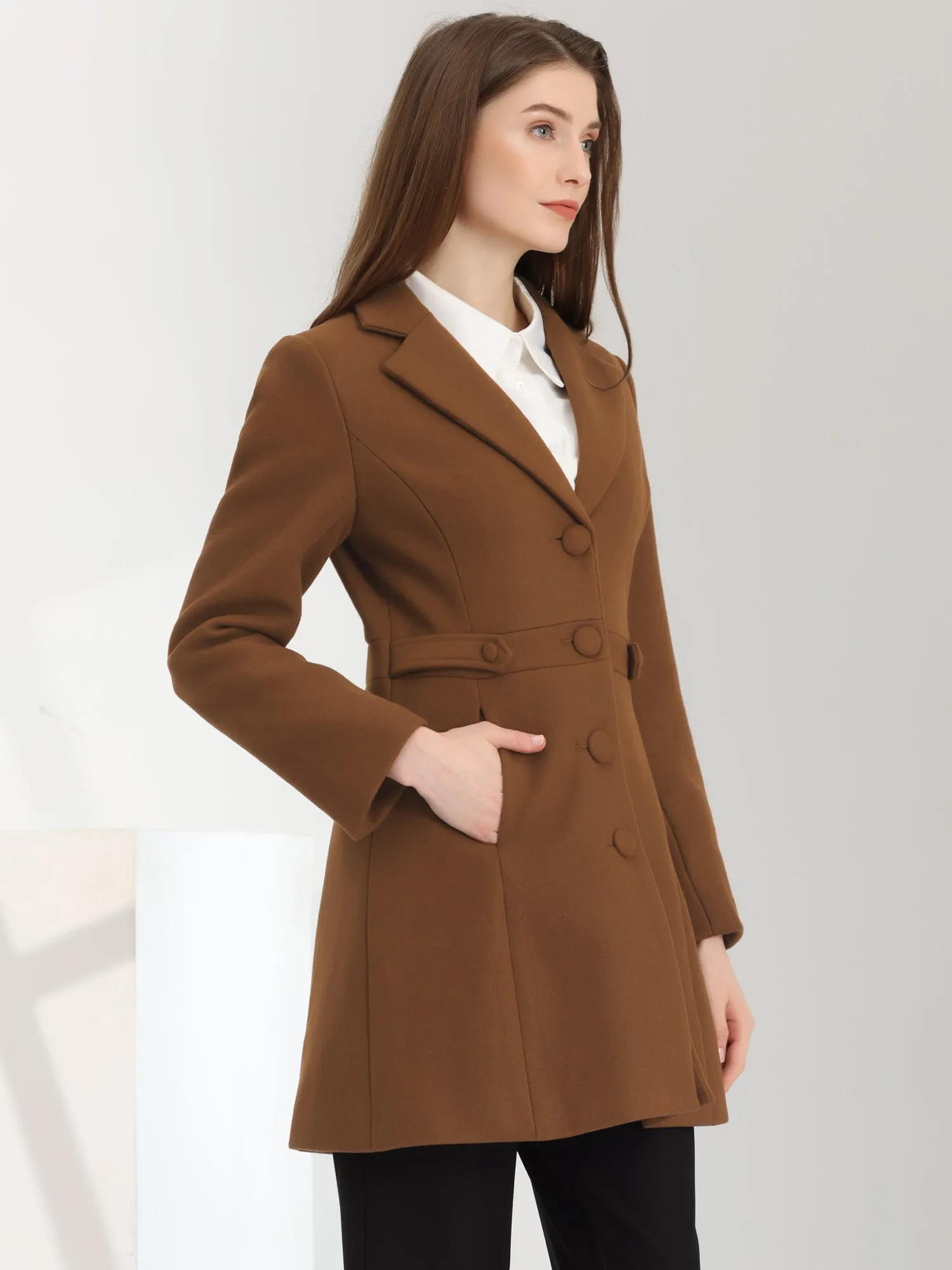 Notched Lapel Single Breasted Button Down Winter Coat sold by Allegra K product image thumbnail 4