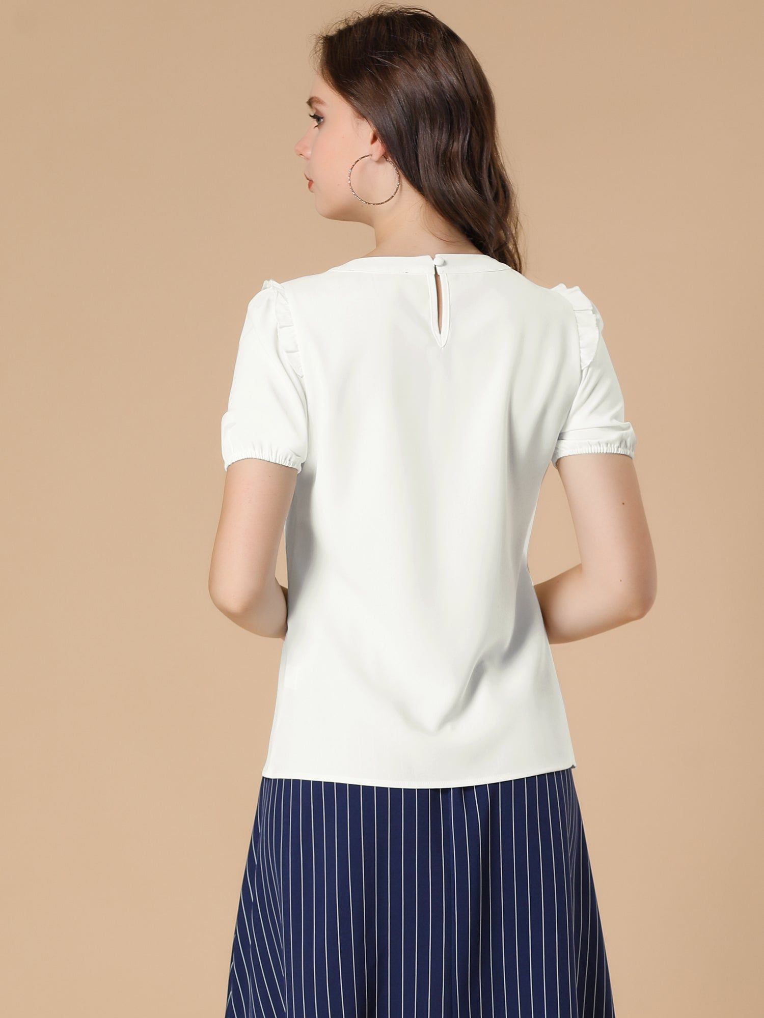 Work Office Frill Trim Pleat Front Ruffled Shirt Tops sold by Allegra K product image thumbnail 4