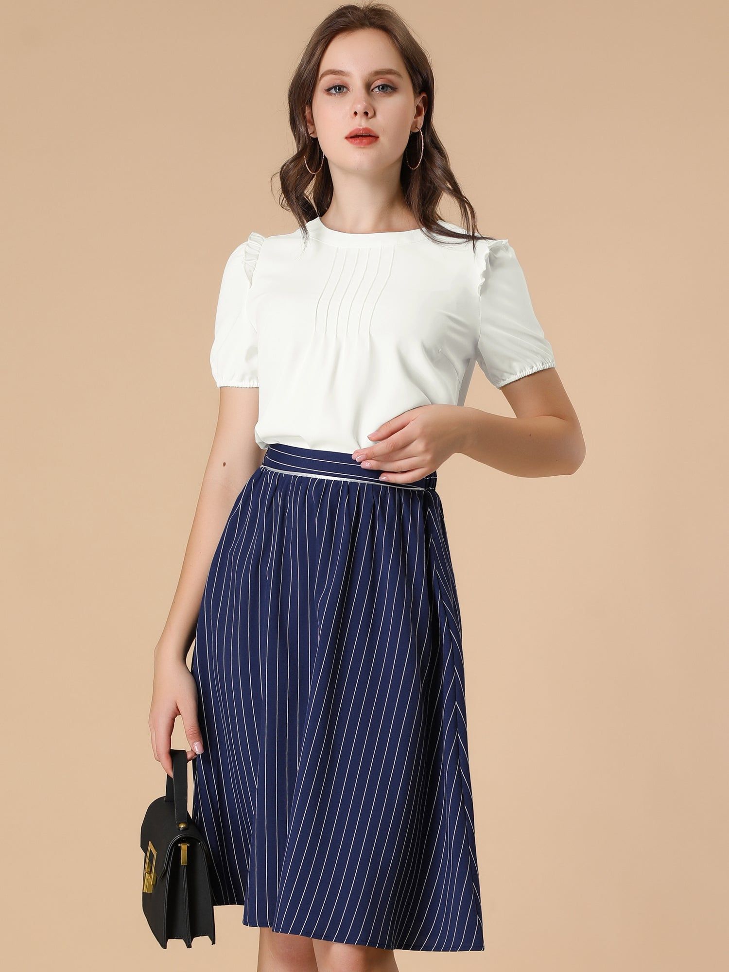 Work Office Frill Trim Pleat Front Ruffled Shirt Tops sold by Allegra K