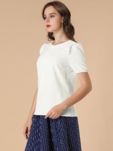 Work Office Frill Trim Pleat Front Ruffled Shirt Tops sold by Allegra K