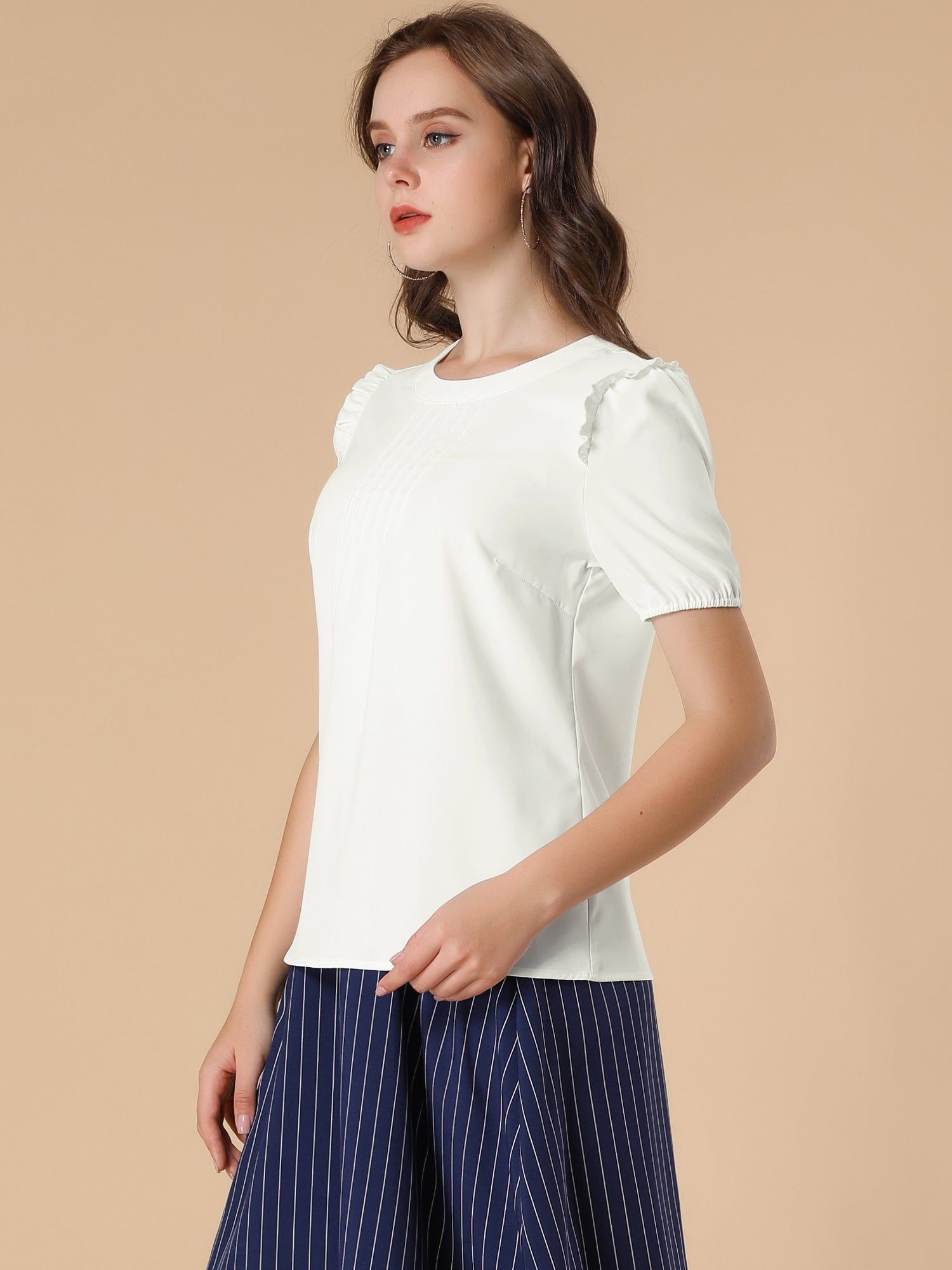 Work Office Frill Trim Pleat Front Ruffled Shirt Tops sold by Allegra K product image thumbnail 3