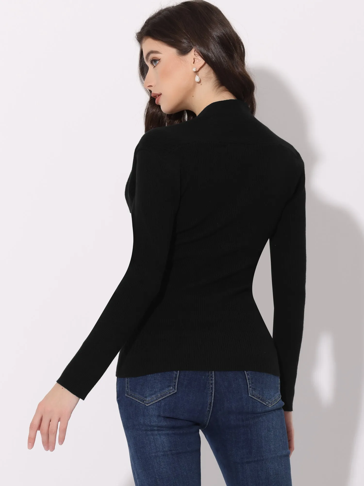 Square Neck Sweater Long Sleeve Slim Fit Ribbed Knit Tops sold by Allegra K product image thumbnail 3