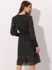 Metallic Star V Neck Button Up Smocked Chiffon Dress sold by Allegra K