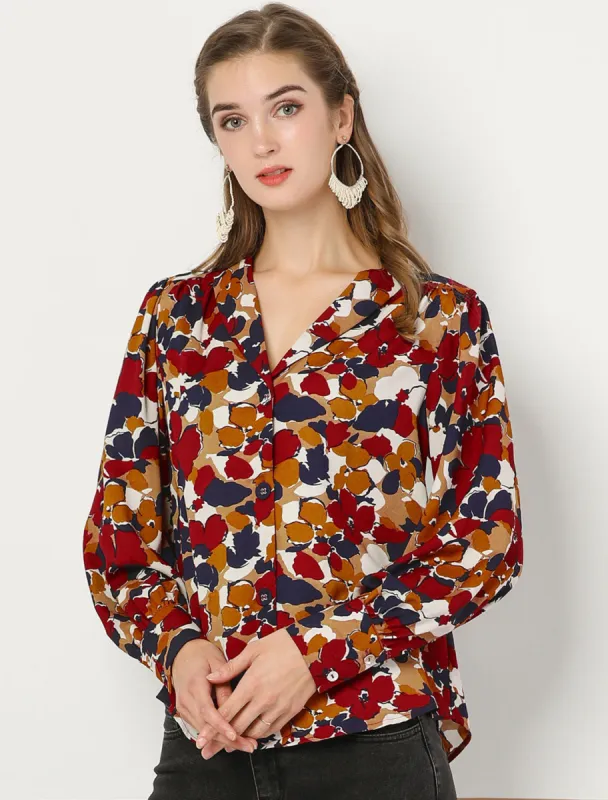 Work Print Floral Long Sleeve Lapel Collared Button Down Shirt sold by Allegra K
