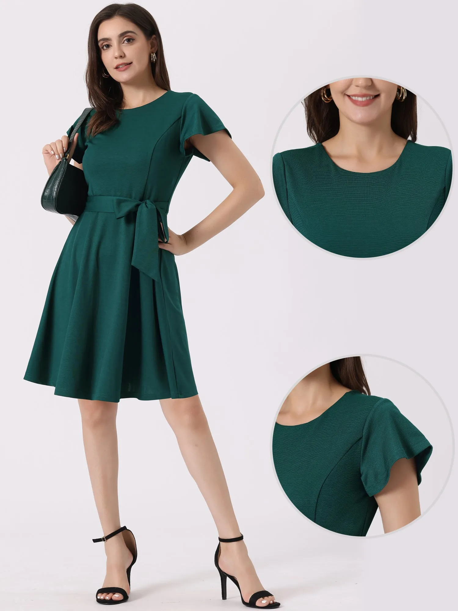 Tie Waist Round Neck Ruffle Short Sleeves Midi Dress sold by Allegra K product image thumbnail 2