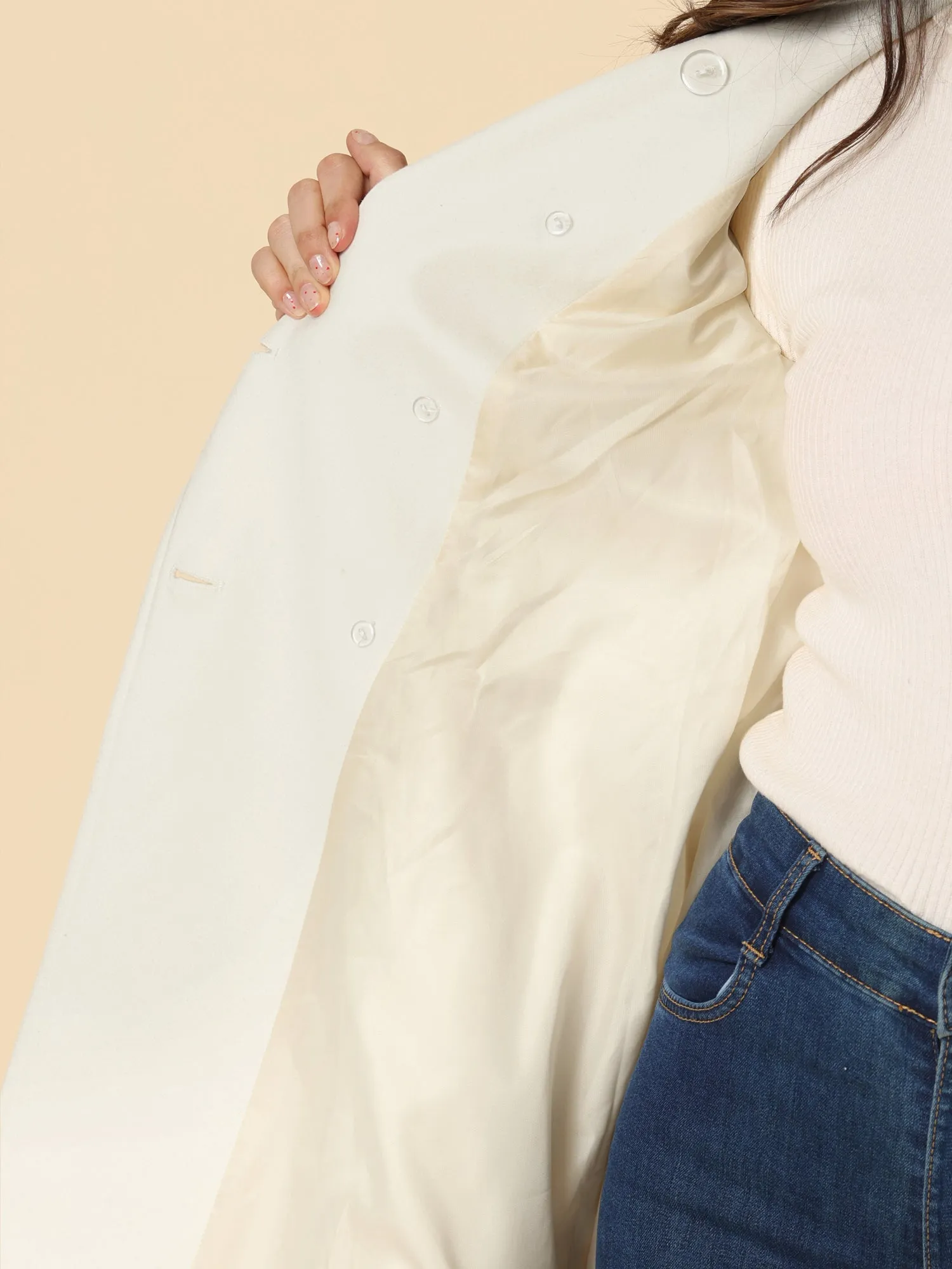 Winter Overcoat Turn Down Collar Belted Double Breasted Long Coat sold by Allegra K product image thumbnail 4