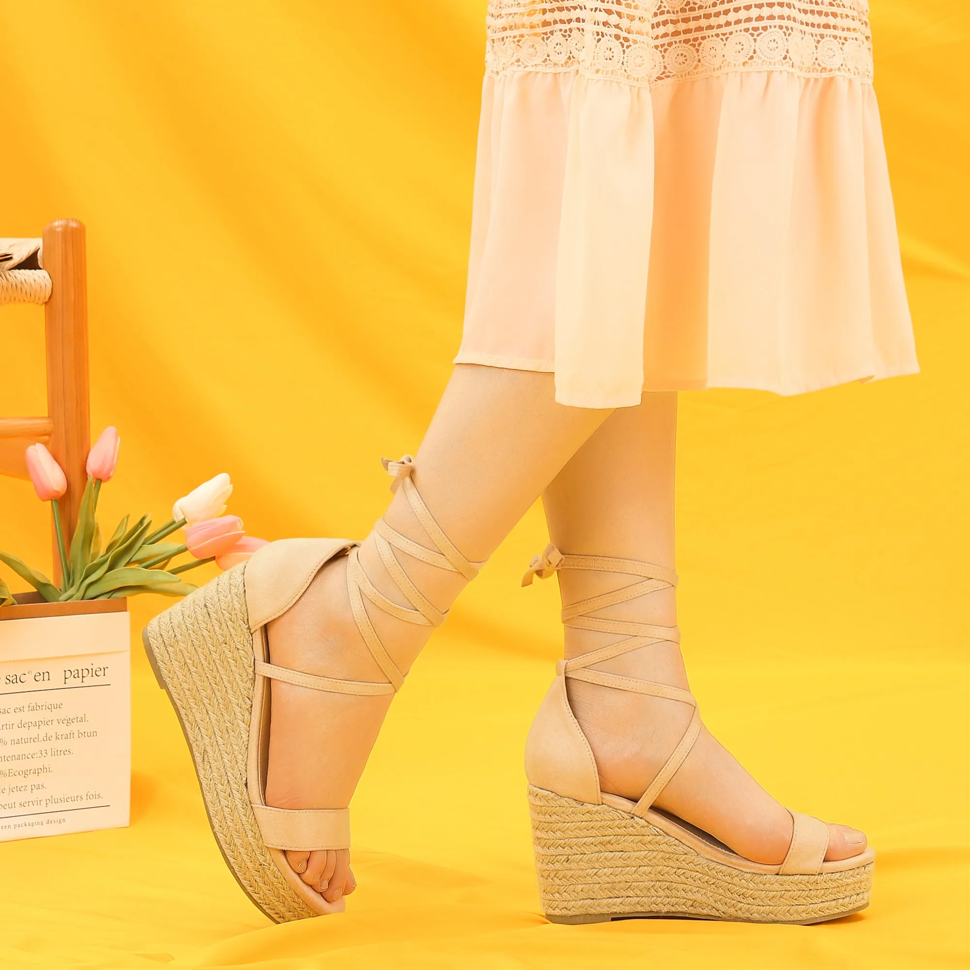 Espadrille Platform Lace Up Wedge Heel Sandals sold by Allegra K product image thumbnail 3