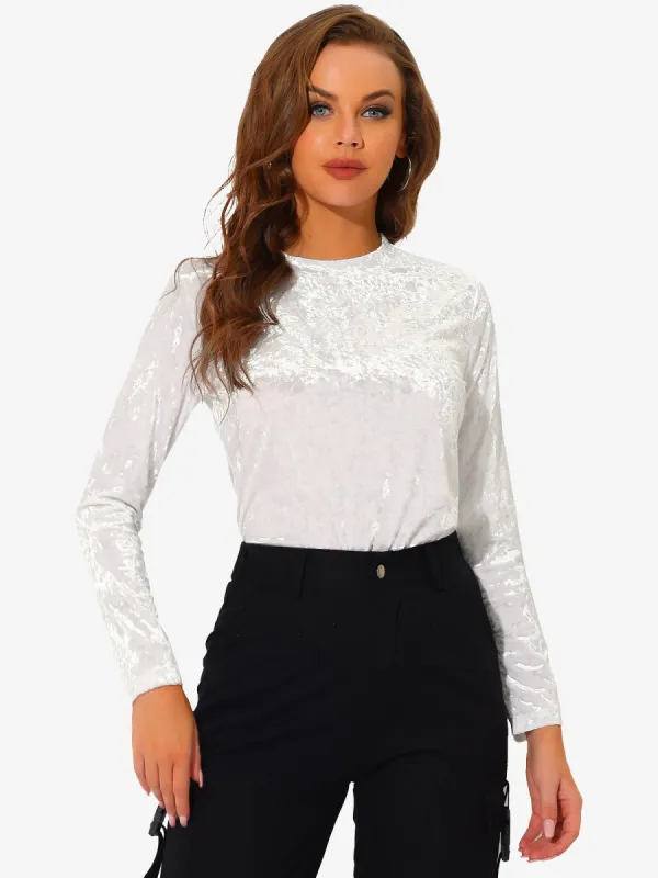 Casual Velvet Top Soft Vintage Crew Neck Long Sleeve T-Shirt sold by Allegra K