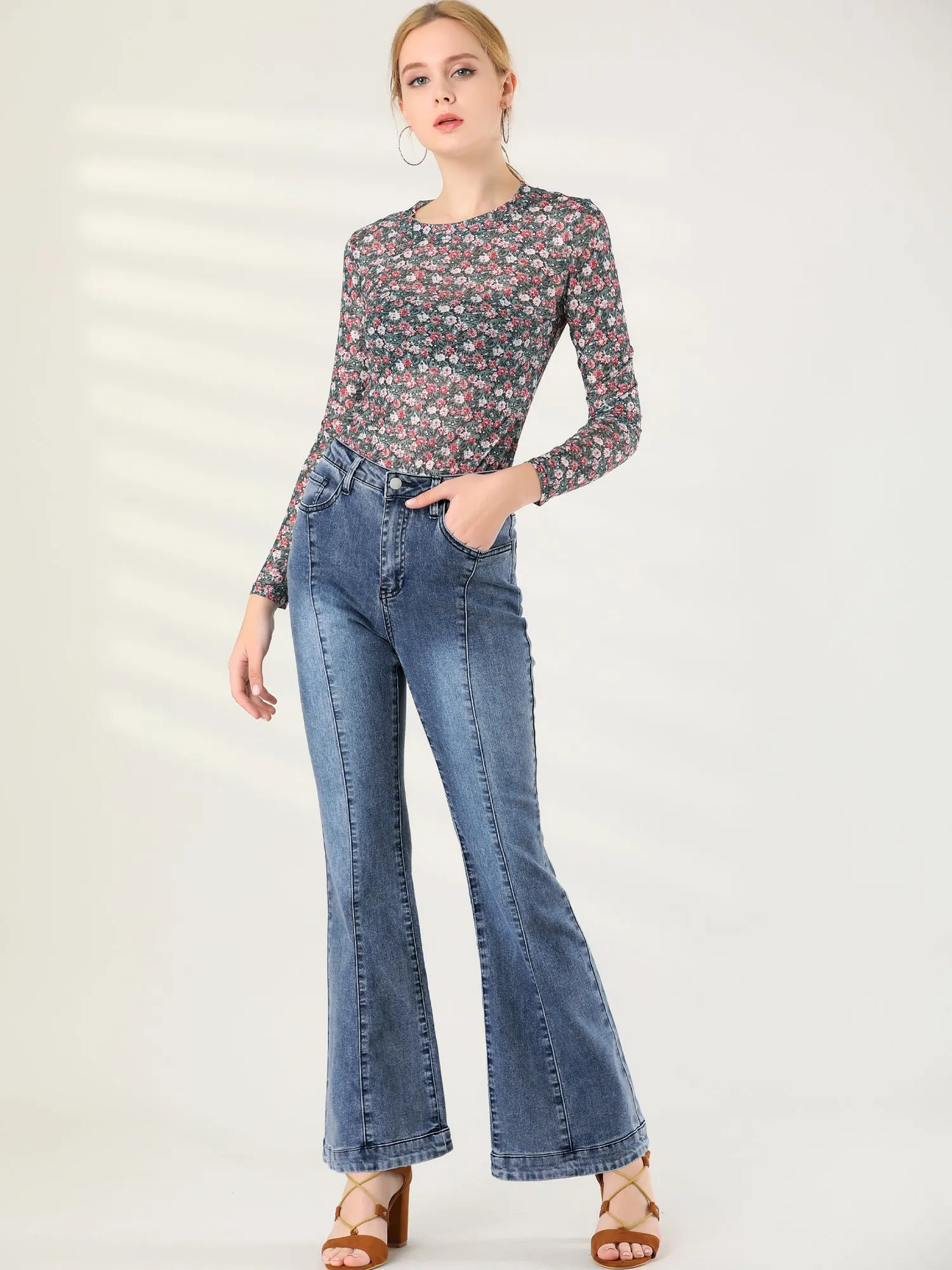 High Waist Flare Retro Stretchy Denim Pants Bell Jeans sold by Allegra K product image thumbnail 5