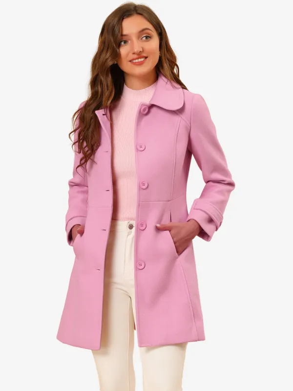 Peter Pan Collar Single Breasted Winter Outwear Buttoned Long Coat sold by Allegra K