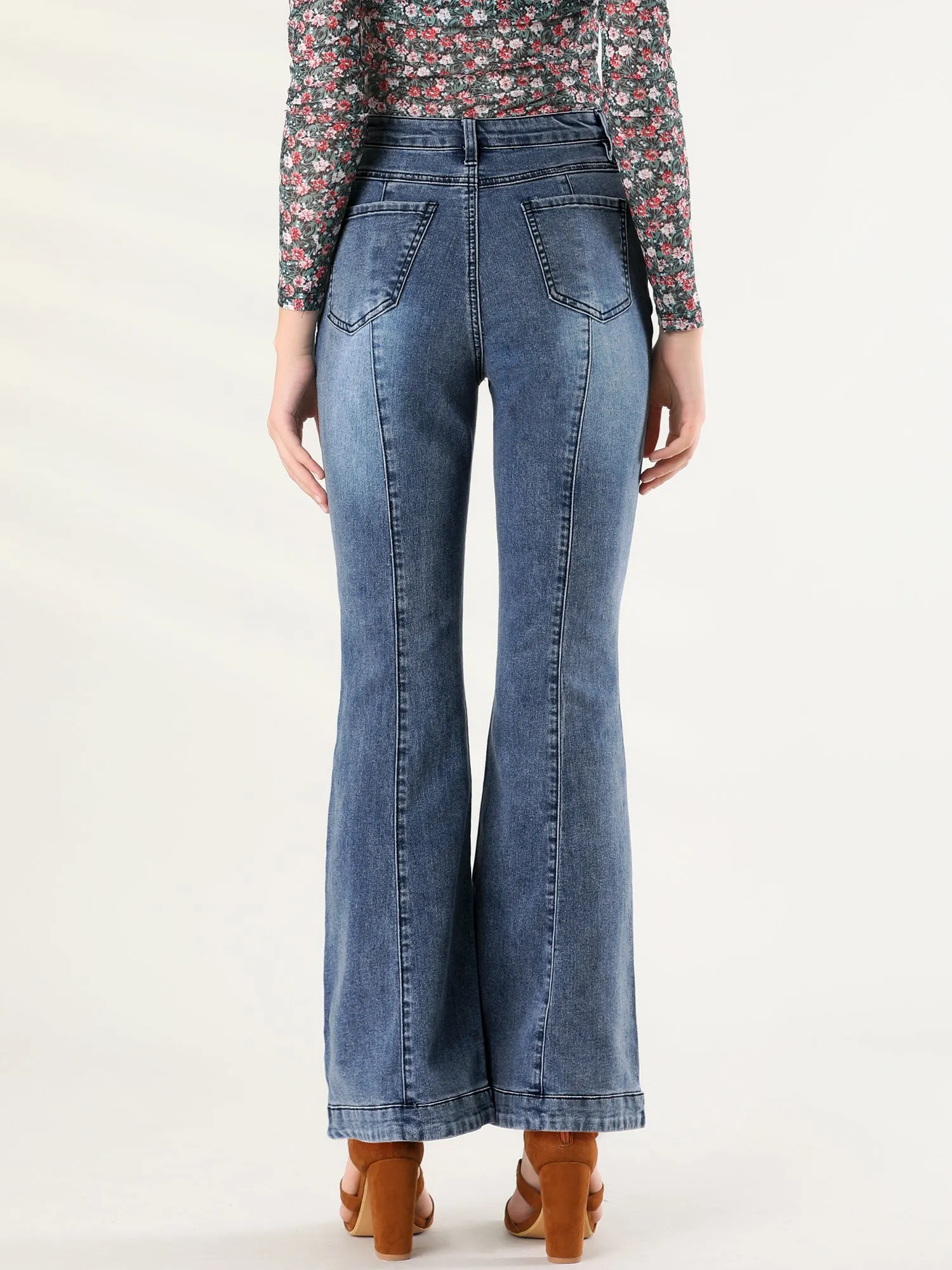 High Waist Flare Retro Stretchy Denim Pants Bell Jeans sold by Allegra K product image thumbnail 3