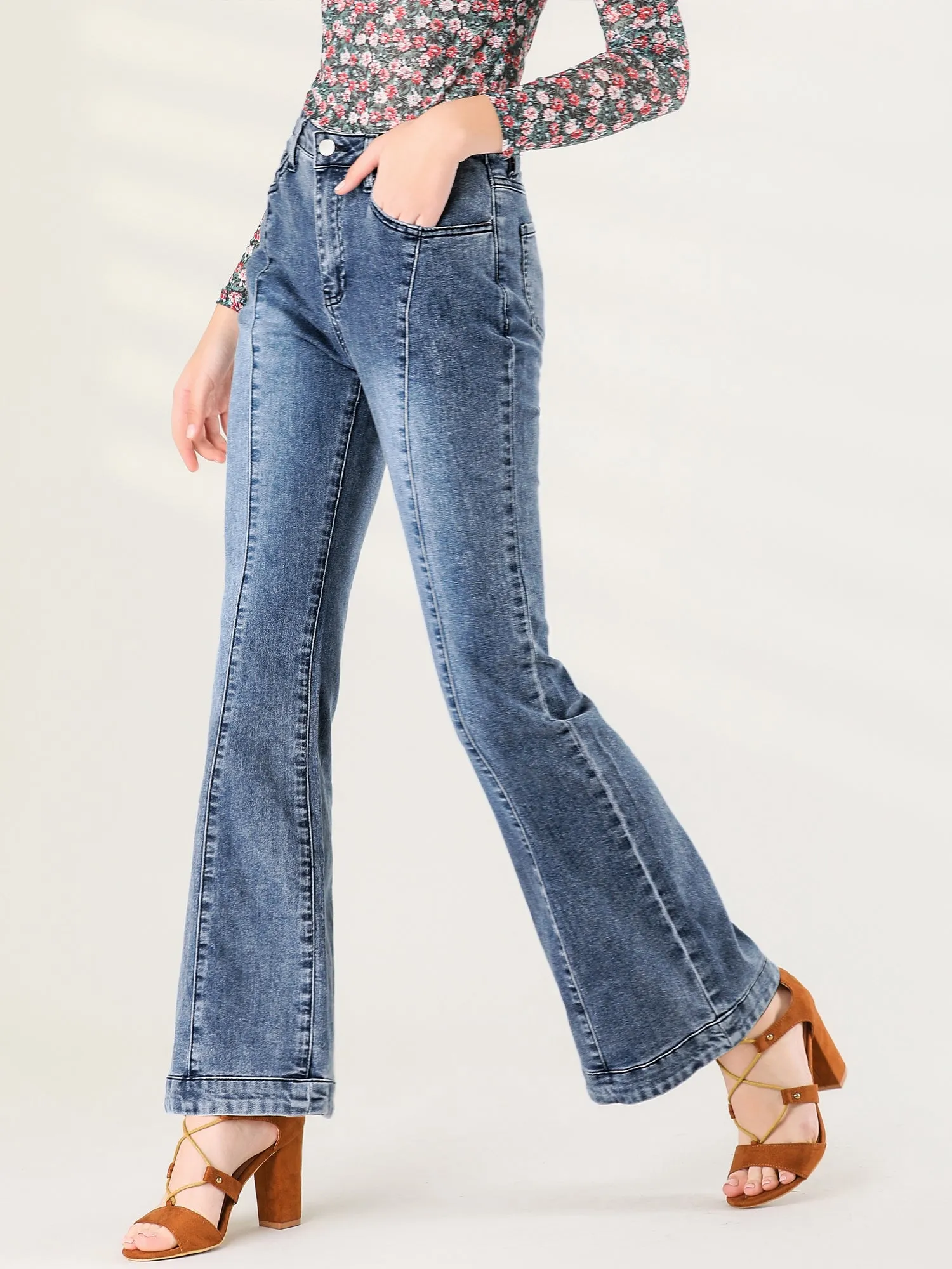 High Waist Flare Retro Stretchy Denim Pants Bell Jeans sold by Allegra K
