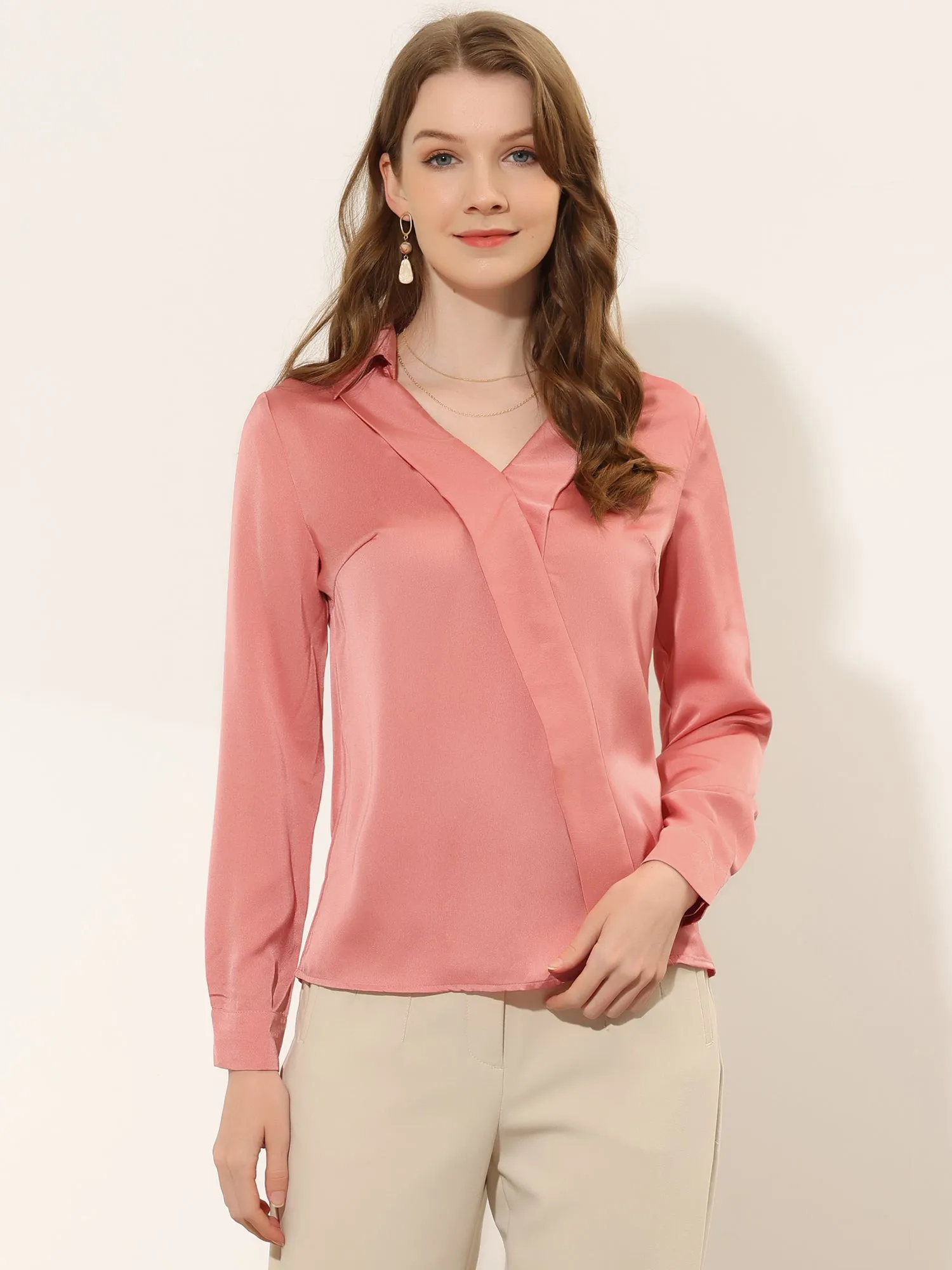 Work Office Blouse Elegant Collared Y Neck Satin Top sold by Allegra K product image thumbnail 5