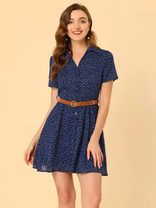 Polka Dots Chiffon with Belt Summer Retro Button Down Shirt Dress sold by Allegra K