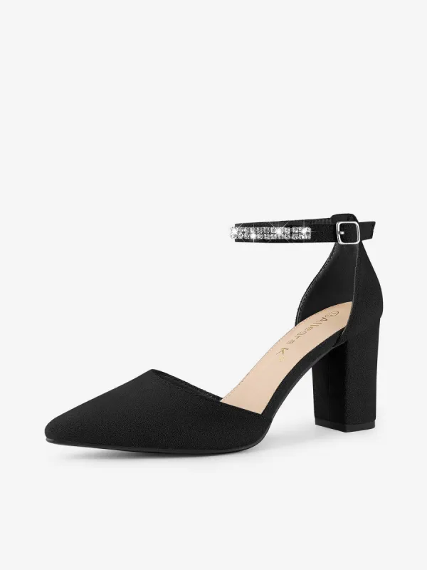 Women's Pointed Toe Rhinestone Ankle Strap Chunky Heels Pumps sold by Allegra K