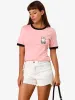 Cartoon Cat Print Contrast Crew Neck Short Sleeve T Shirt sold by Allegra K