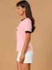 Cartoon Cat Print Contrast Crew Neck Short Sleeve T Shirt sold by Allegra K