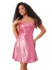 Sparkly Metallic Spaghetti Strap A-line Backless Mini Skater Dress sold by Allegra K