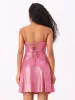 Sparkly Metallic Spaghetti Strap A-line Backless Mini Skater Dress sold by Allegra K