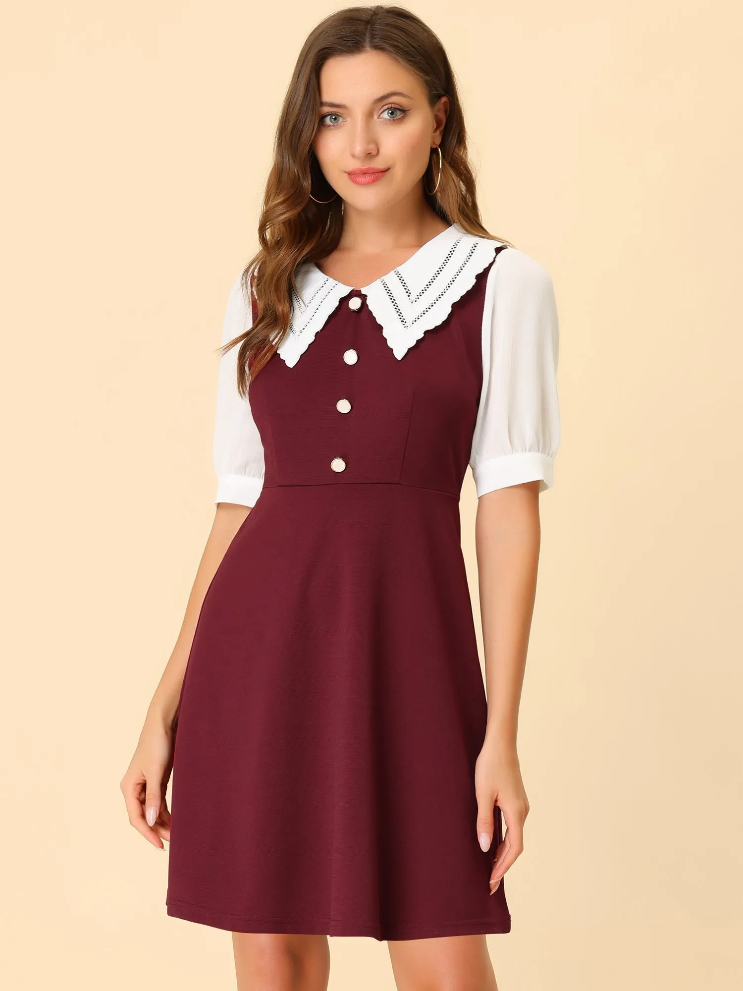 Vintage Short Sleeve Button Decor Halloween Contrast Collar Dress sold by Allegra K product image thumbnail 3