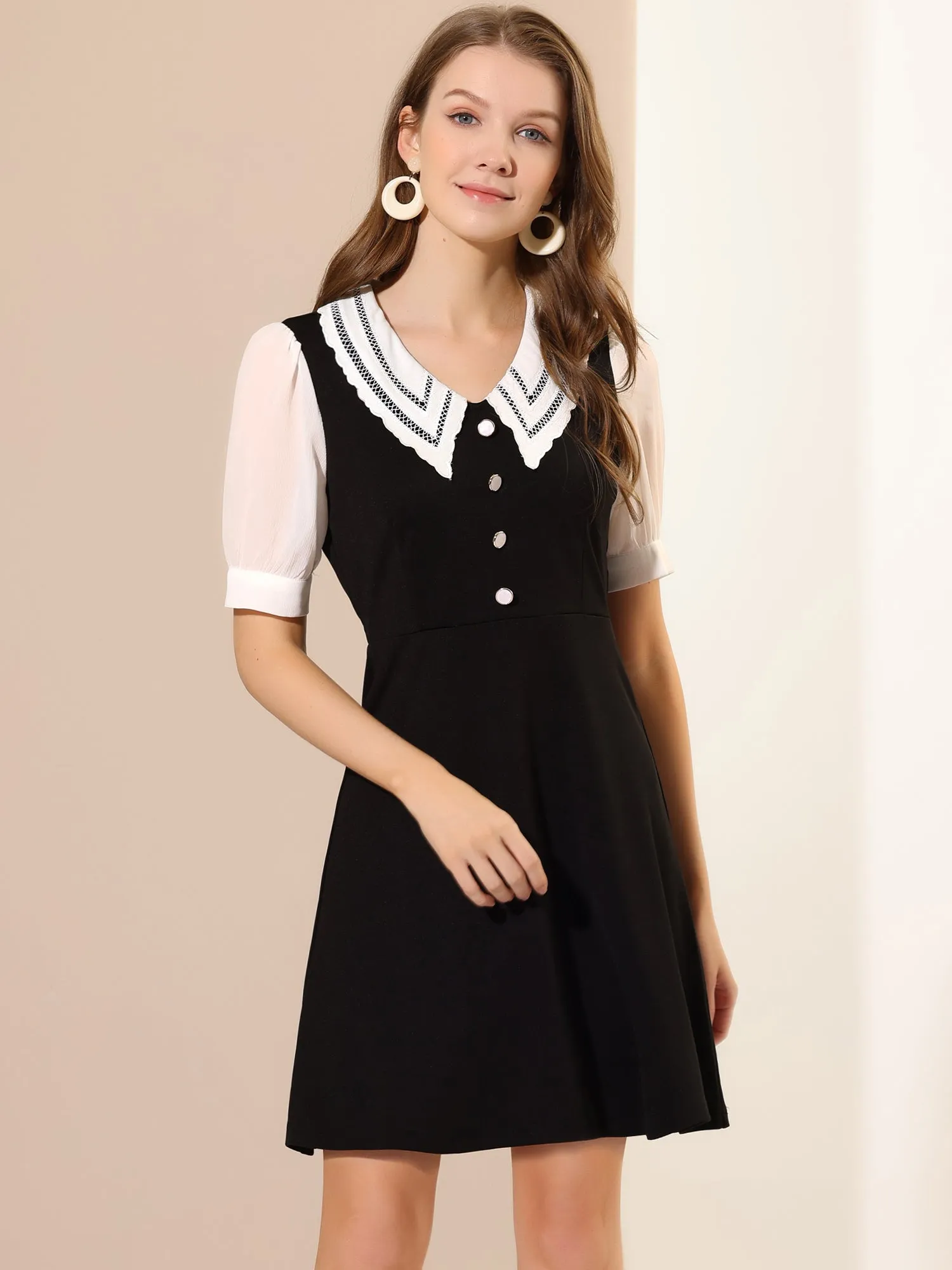 Vintage Short Sleeve Button Decor Halloween Contrast Collar Dress sold by Allegra K product image thumbnail 2